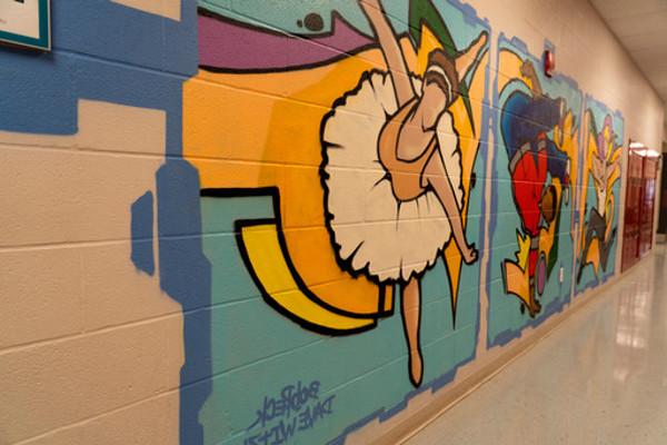 ballet dancer painting in hallway